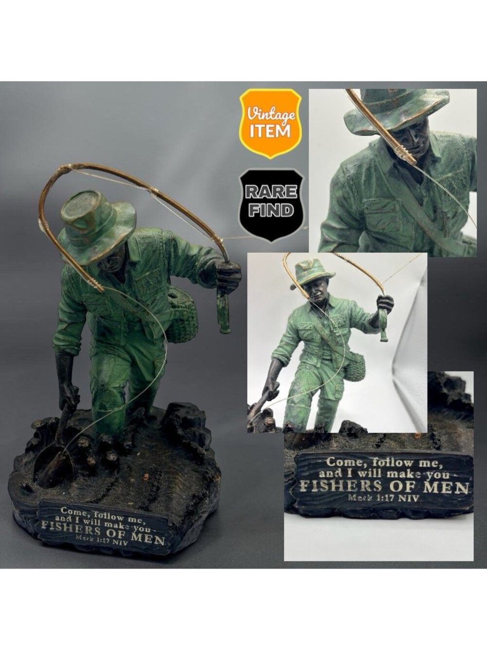 Vintage Fly Fisherman 6” Sculpture. Fishers of Men Mark 1:17. Extremely RARE!